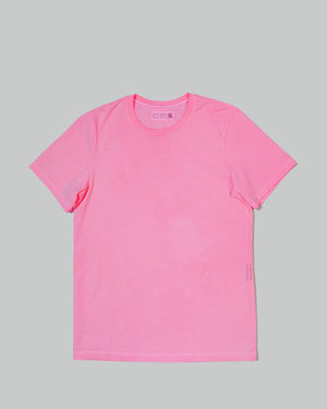 a crewneck in better barbie hot pink laid flat