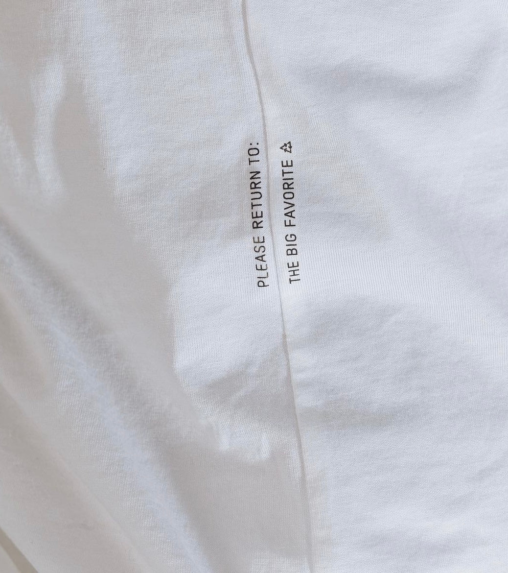 the big favorite branding on white tee