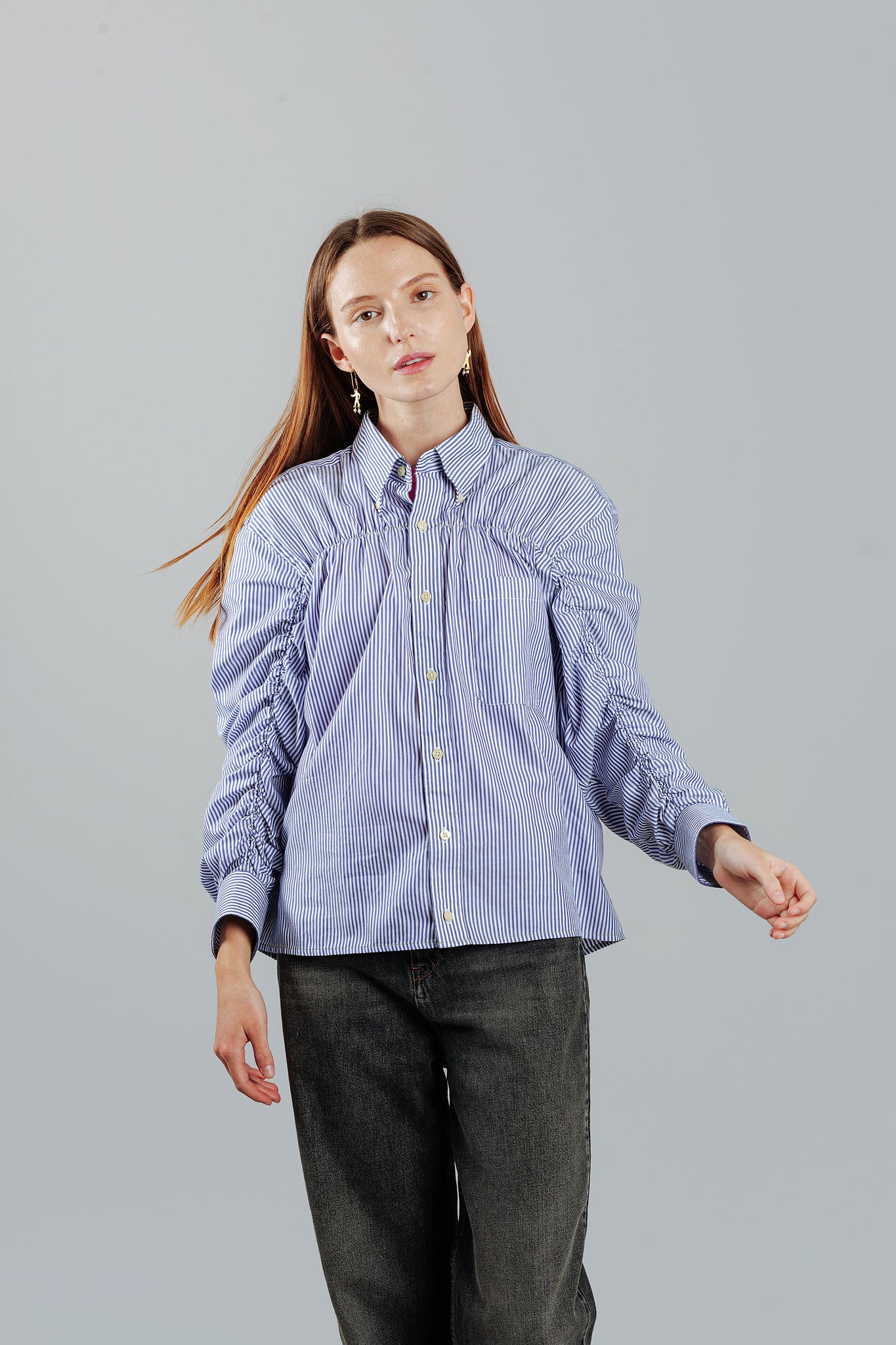 Simple Scrunch Reworked Shirt on XS woman