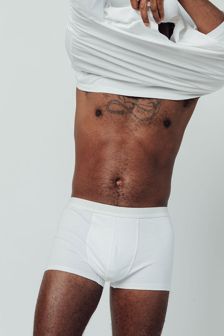 100% Pima Cotton Boxer Brief with stretch elastic and front pouch in White color.