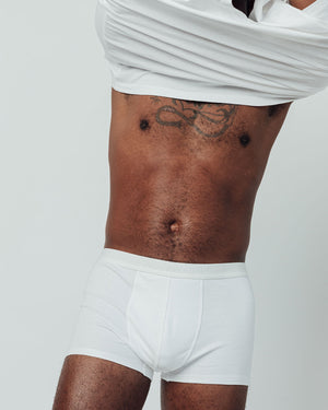 100% Pima Cotton Boxer Brief with stretch elastic and front pouch in White color.